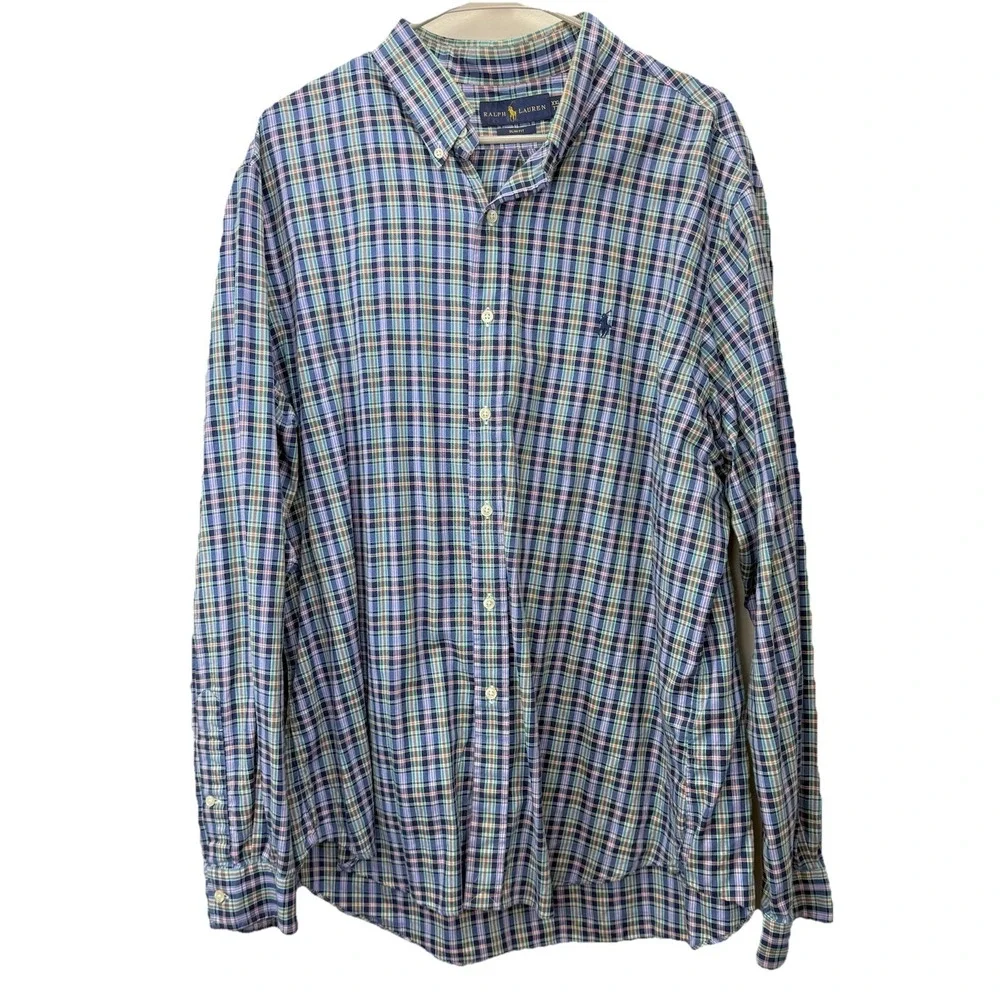 Polo Ralph Lauren Colorful Plaid‎ Twill Cotton Slim Fit Button Down Shirt XXL